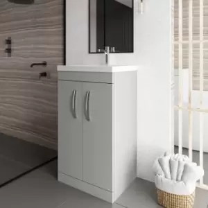 image of Nuie Athena Floor Standing 2-Door Vanity Unit with Basin-3 500mm Wide - Gloss Grey Mist