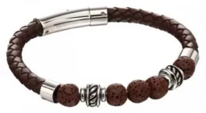 Image of Fred Bennett Brown Lave Bead Leather Stainless Steel Jewellery