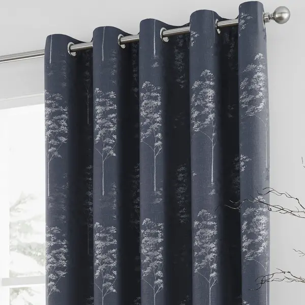 image of Curtina Elmwood Navy Eyelet Curtains Navy (Blue)