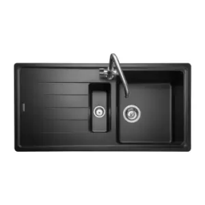 image of 1.5 Bowl Inset Black Granite Kitchen Sink with Reversible Drainer - Rangemaster Elements