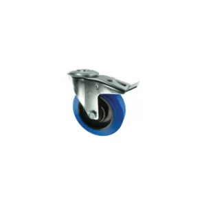 Image of Braked Swivel Plate 160MM Blue Rubber Tyre