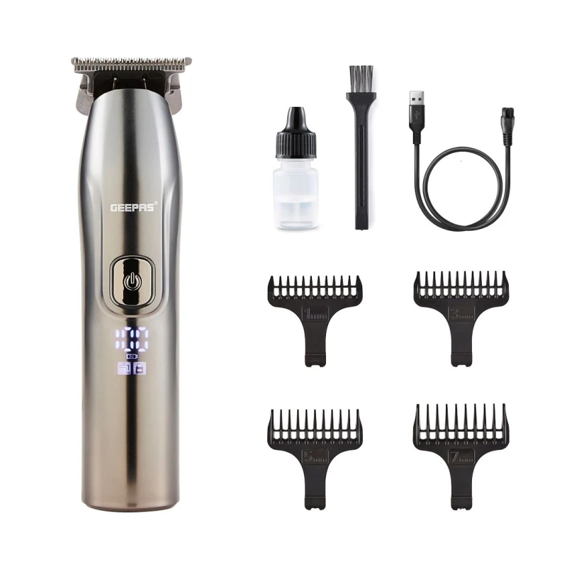 Image of Geepas Rechargeable Beard Trimmer Electric Stubble Hair Trimmer LED Display Waterproof Silver