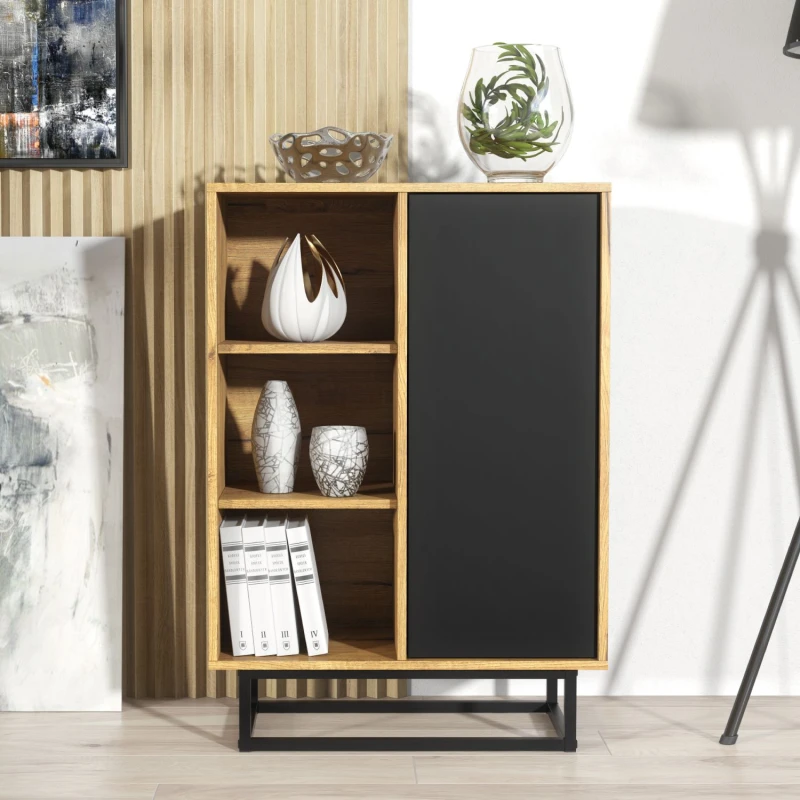 Image of Creative Furniture Elysian Loft Sideboard 100cm - Industrial-Style Sideboard with Rustic, Oak & Black Matt Doors Multi