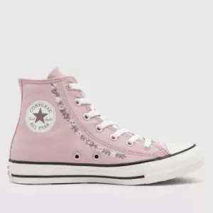 image of Converse Pale Pink All Star Hi Embroidered Floral Girls Youth Trainers