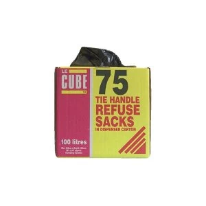 image of Robinson Young Le Cube Refuse Sacks with Tie Handle Black Pack of 75