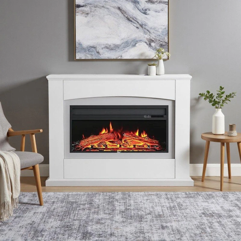Image of Kabinet UK 34" Electric Fireplace with White Wooden Mantel White Black unisex One size