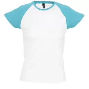Image of SOLS Womens/Ladies Milky Contrast Short/Sleeve T-Shirt (L) (White/Blue Atoll)