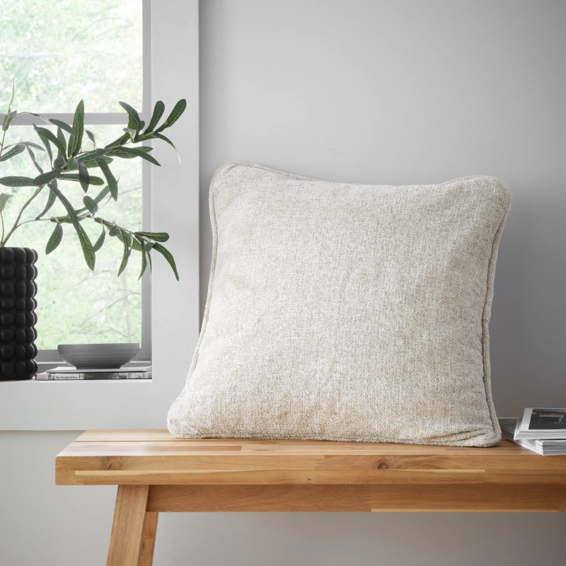 Image of Catherine Lansfield Wilson Plain Chenille Cushion - Beige Beige 45x45cm