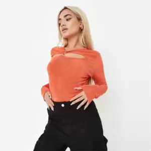 image of Missguided Slinky Cut Out Ring Bodysuit - Red