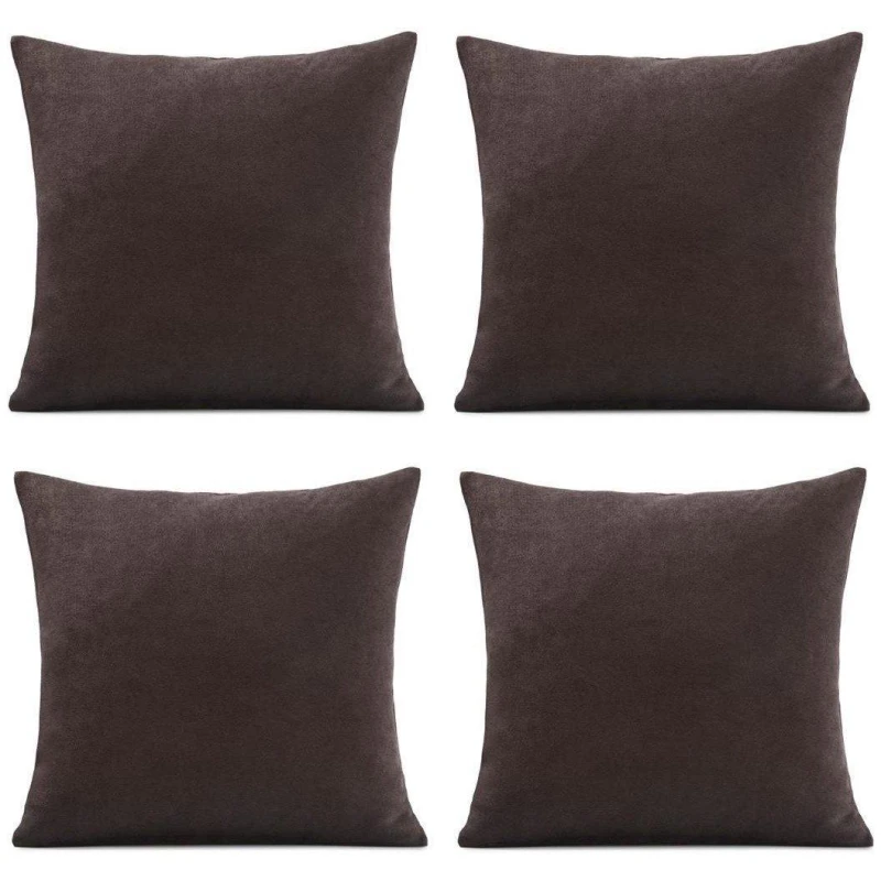 Image of Alan Symonds Set of 4 Plain Chenille Velvet Cushions Chocolate unisex 45x45cm