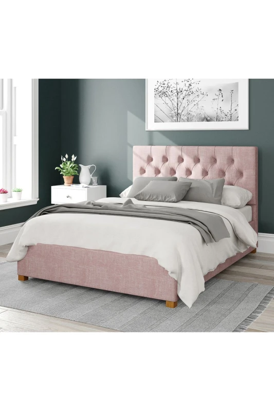 Image of Aspire Aspire Olivier Upholstered Ottoman Storage Bed, Pure Pastel Cotton Fabric in Rose Size: Small Double Rose Small Double Unisex 5057632169006