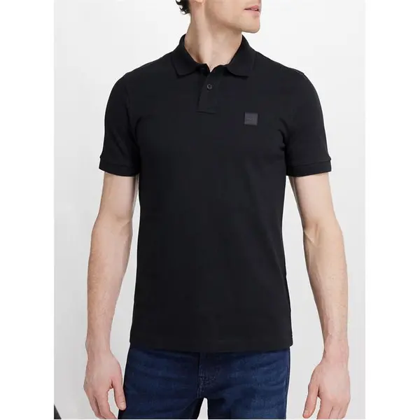 image of Boss Passenger logo-patch cotton-blend piqu polo top - Black M