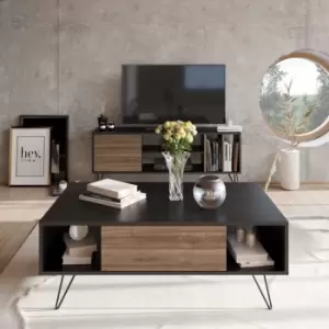 Image of Decorotika Mistico Modern Coffee Table, Cocktail Table For Living Room Table, Large Storage Space, Tea Table, Accent Table - Black And Walnut