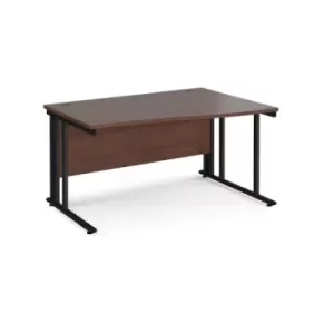 image of Office Desk Right Hand Wave Desk 1400mm Walnut Top With Black Frame Maestro 25 MCM14WRKW