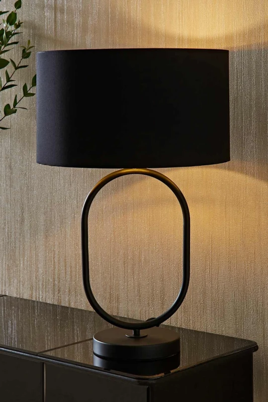 Image of ValueLights ValueLights Antonia Black and Metallic Gold Drum Shade Matte Black Oval Table Lamp Black One Size Unisex 5059406064975