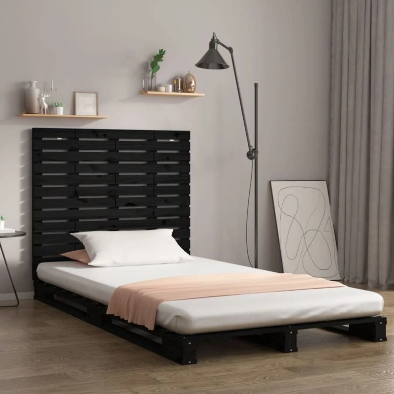 Image of Vidaxl Wall Headboard Black 96X3X91.5cm Solid Wood Pine, Black 824677