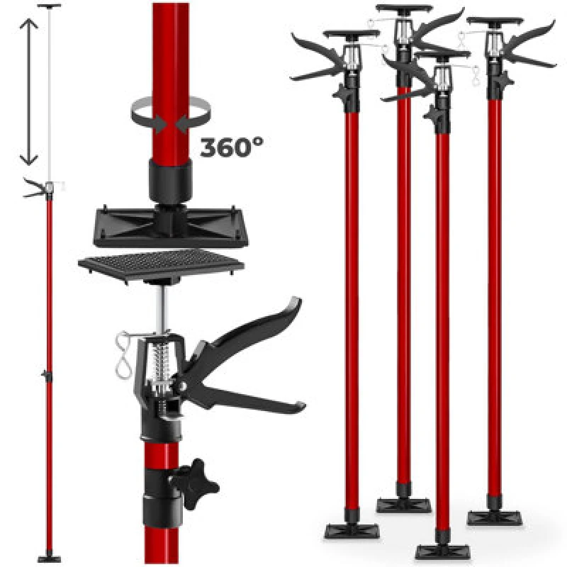 Image of Tectake Plasterboard Props Set Of 4 Adjustable Ceiling Support Shore Holder 115 Up To 290 Cm - Red
