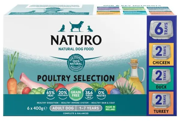 image of Naturo Adult Dog Grain and Gluten Free Variety Pcs Dog Food 6x400g