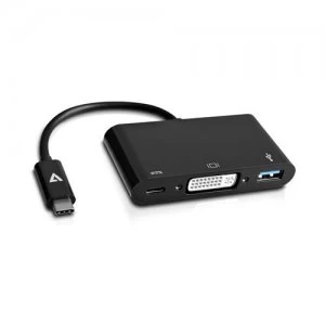 Image of V7 USB-C male to DVI-D / USB3.0 / USB-C female Adapter Black