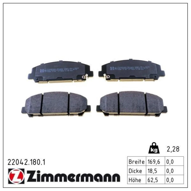 Image of ZIMMERMANN Brake pad set ZIMMERMANN 22042.180.1
