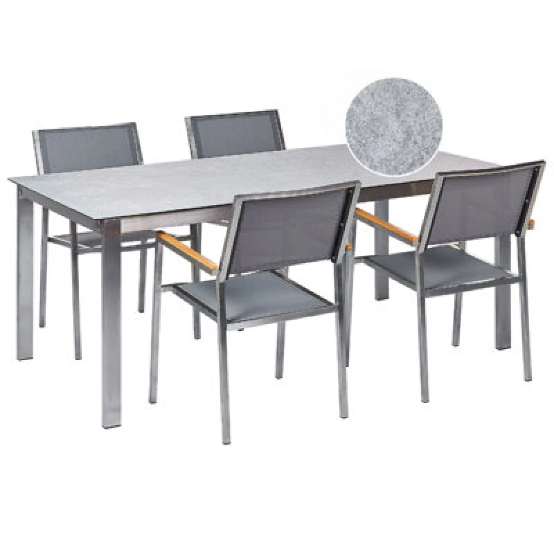 Image of Beliani Garden Dining Set 4 Seater Cosoleto/grosseto Tempered Glass Marble Effect Grey