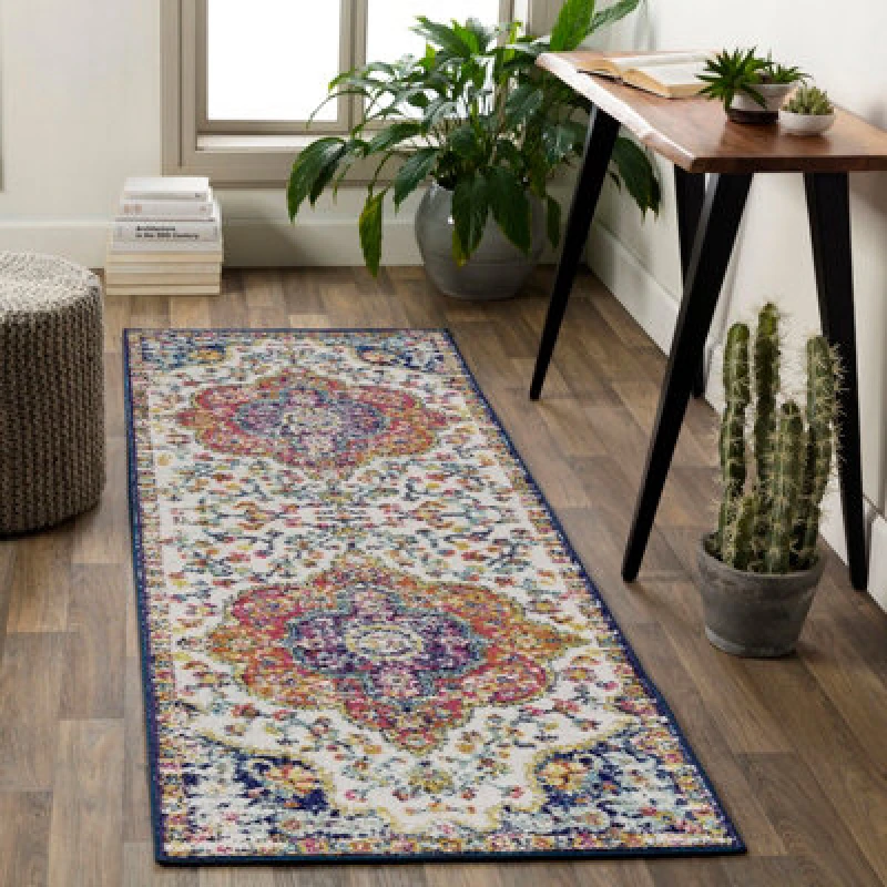 Image of Livabliss Vintage Oriental Boho Pink/saffron Julia Runner Rug 80 X 230 Cm - Easy Care, Non Shedding, Ideal For Hallway Or Beside The Bed