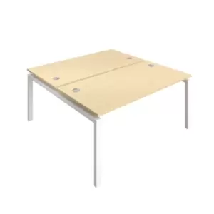 Image of Telescopic Sliding 8 Person Bench with Cable Port and White Frame - 1600mm - Maple