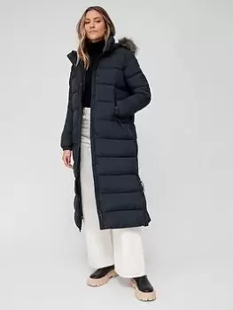 Image of Superdry Vintage Hooded Mid Layer Long - Black, Size 12, Women