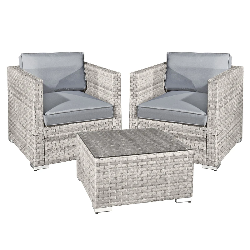Image of OSeasons Malta Rattan 2 Seat Tea For Two Set In Dove Grey