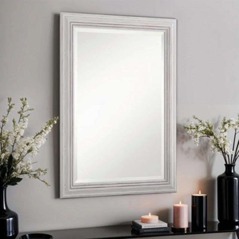 Image of Yearn Mirrors Yearn Mirrors Yearn Distressed White Framed Wall Mirror 128.5x105.5cm White One Size Unisex 0716053066039