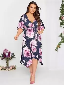 Image of Yours Floral Hankey Hem Wrap Dress