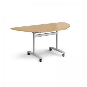 Image of Semi circular deluxe fliptop meeting table with silver frame 1600mm x