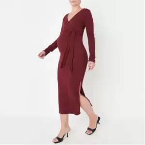 Image of Missguided Wrap Belted Ls Midi Dress - Red