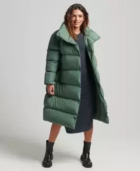 Image of Superdry Womens Longline Puffer Coat Khaki / Military Duck - Size: 8