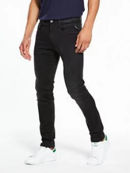 Image of Replay Hyperflex Anbass Slim Fit Jeans Washed Black Size 38 Length Regular Men