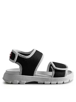 image of Hunter Big Kids Mesh Outdoor Sandal, Black/White, Size 1 Older