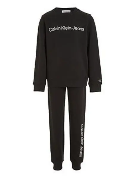 Image of Boys, Calvin Klein Jeans Kids Institute Logo Long Sleeve Top and Jog Set - Black Size Age: 10 Years