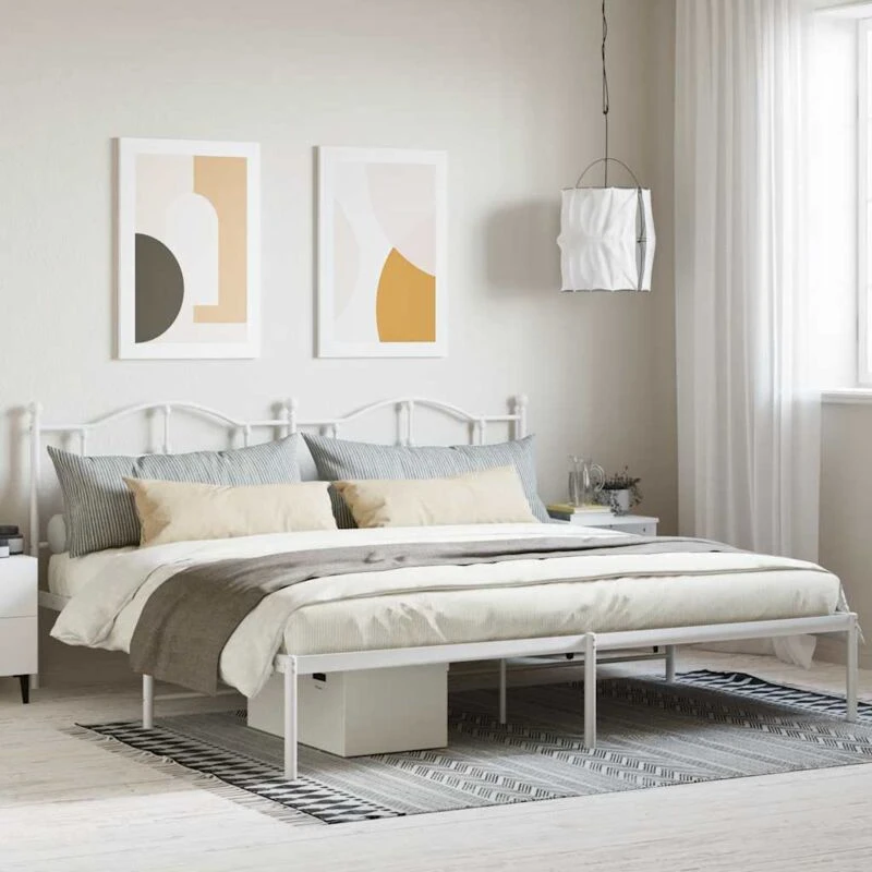 Image of Vidaxl Metal Bed Frame Without Mattress With Headboard White 200X200 Cm, White 353495