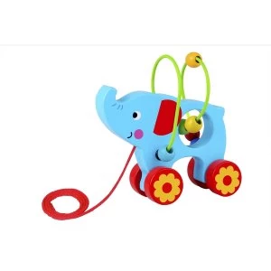 Image of Elephant with Beads Wooden Pull Along Toy