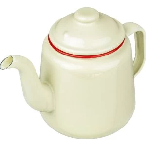 Image of Enamel Teapot 14cm Cream With Red Trim