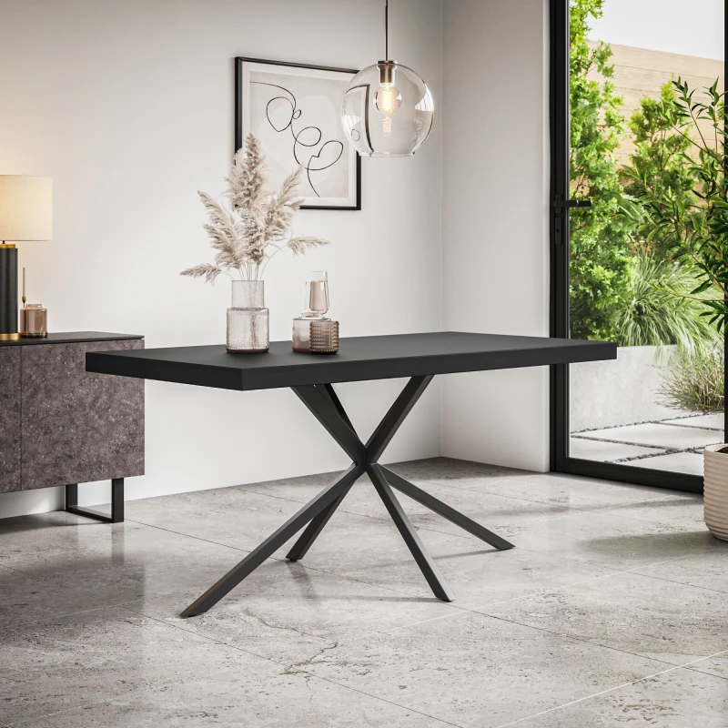 Image of More4Homes Donni 4-6 Seater Dining Table Modern Black Table Top W Black Legs