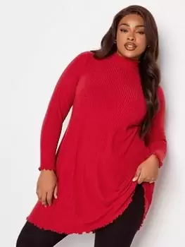 Image of Yours Yours Lettuce Edge Ls Tunic. Red, Red, Size 14, Women