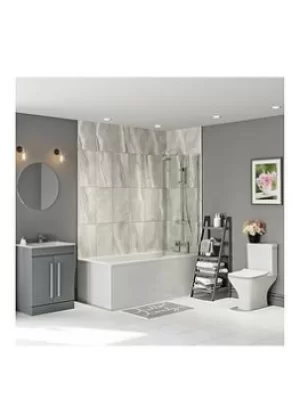 Image of Victoria Plum Straight Shower Bath Suite With Grey Vanity Unit, Close Coupled Toilet, Tap And Shower 1700 X 700