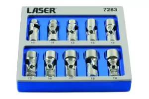 image of Laser Tools 7283 10pc Universal Joint Socket Set 3/8"D 10pc 10-19mm