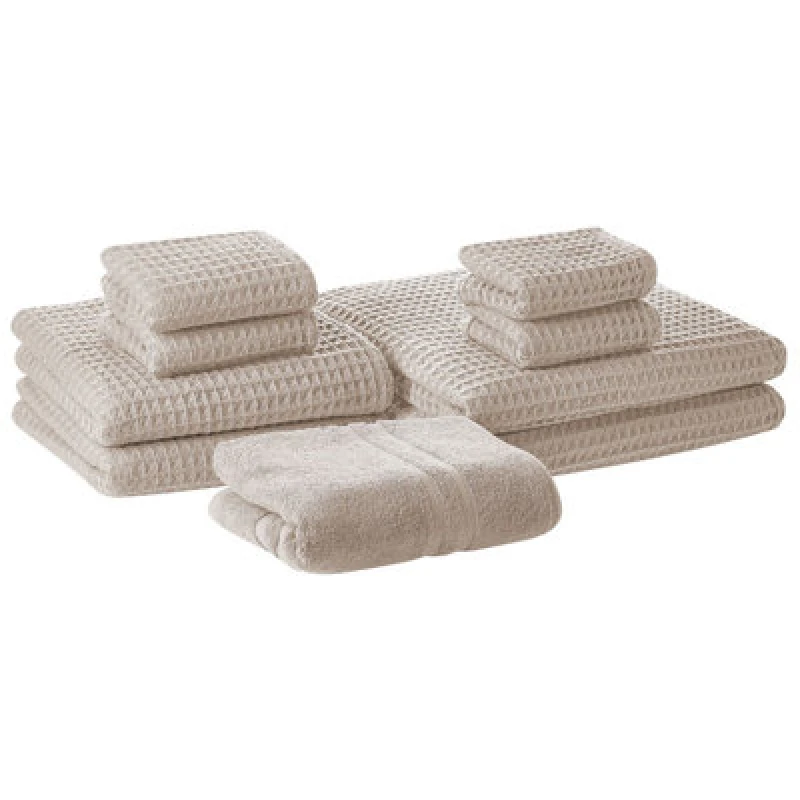 Image of Beliani Set Of 9 Towels Areora Cotton Beige