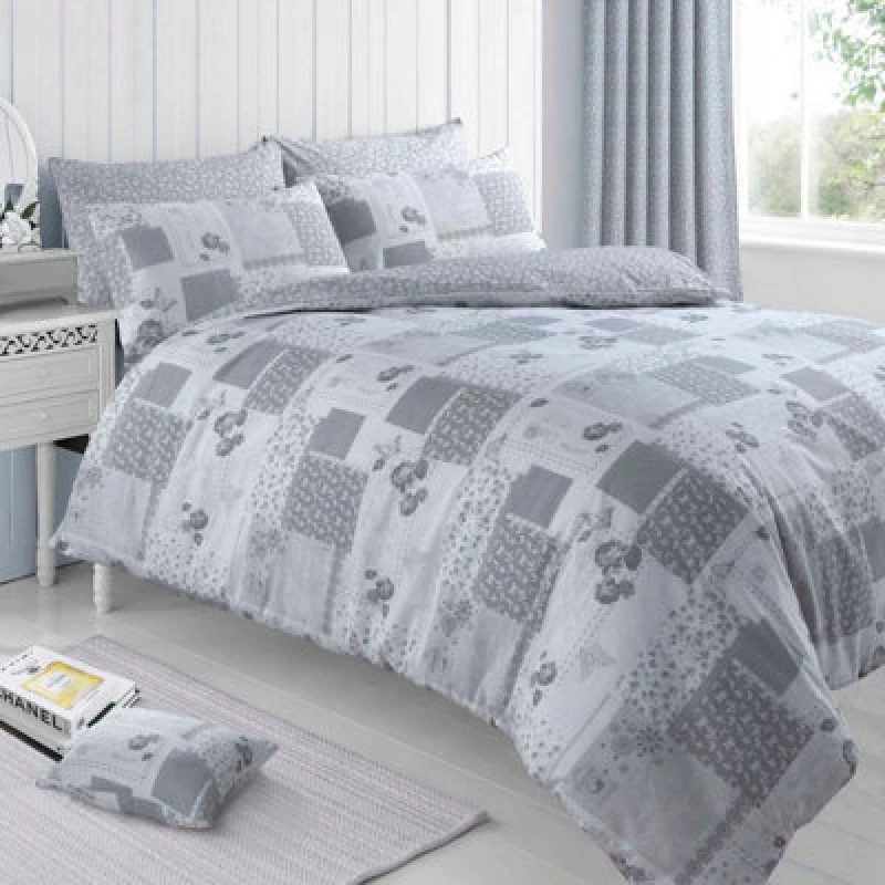 Image of Velosso Elegant Vintage Style Duvet Cover & Pillowcase Set, Floral Print Bedding Set, Machine Washable Soft Texture Bed Linen - Grey