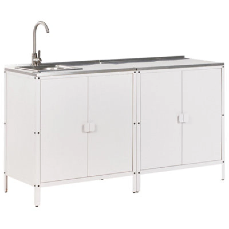 Image of Beliani 2 Piece Outdoor Kitchen Set With Sink Vilama Metal White