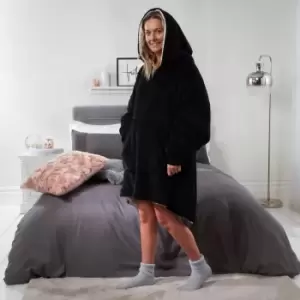 Image of Black Fleece Hooded Blanket - Adult