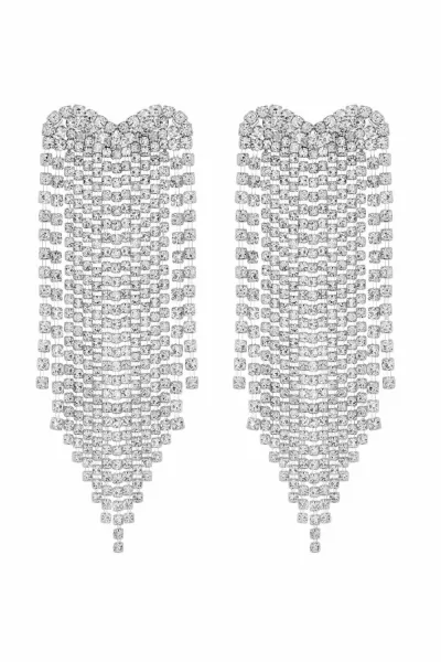 image of Silver Crystal Heart Diamante Shower Drop Earrings