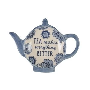 image of Sass & Belle Blue Floral Tea Lovers Tea Bag Dish